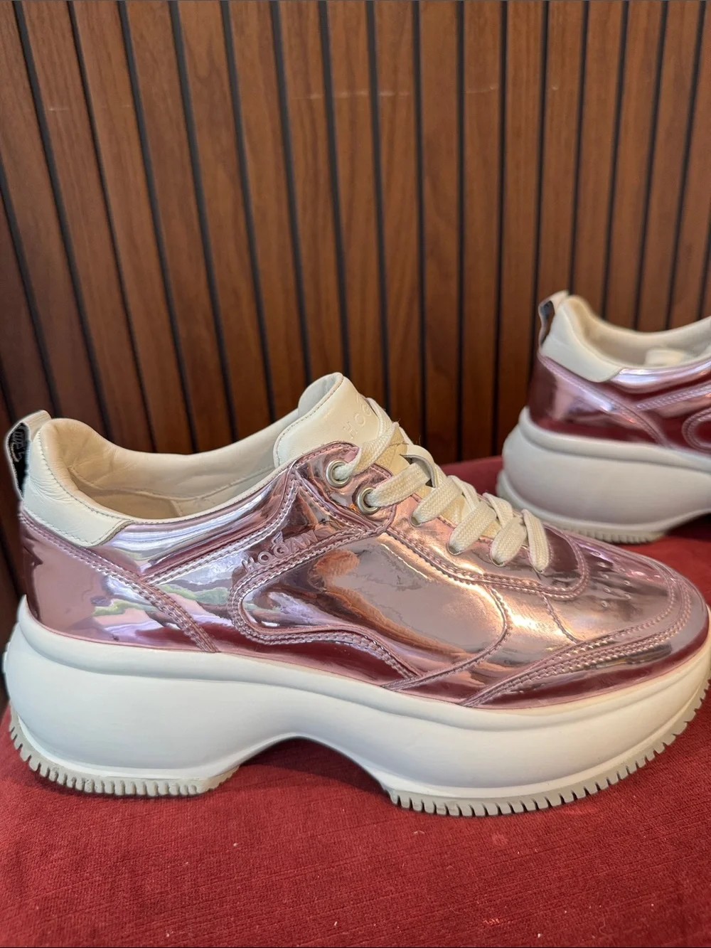Hogan Metallic Pink Rose Gold Chunky Platform Sneakers EU 38
